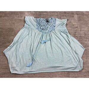 New‎ Directions Top Womens Large Blue Weekend Babydoll Lace Yoke Tassel Boho